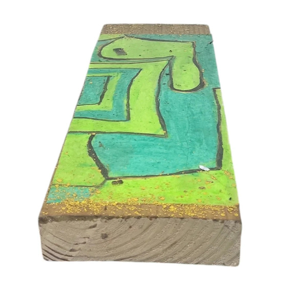 GREEN Pastels Abstract Surreal Resin Wood Block - Picture 4 of 5